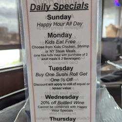 Mizu Japanese Steakhouse - Daily Specials Menu