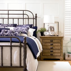 Schneiderman's Furniture - Schneidemans Furniture Queen Metal Bed with Rustic Nightstand WBMN
