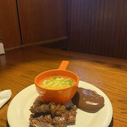 Habachi Buffet - Egg drop soup, chocolate pudding, Korean steak/ ribs