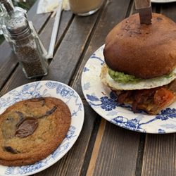 Maman - maman's breakfast sandwich and Martha Stewarts salted caramel chocolate chip cookie