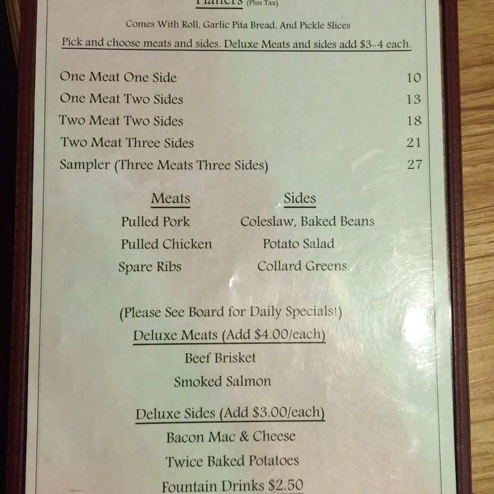 Dine in menu