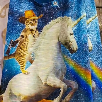 Ragstock - Cowboy kitty riding a unicorn - Used, Vintage & Consignment Near Me - Schaumburg, Illinois Ragstock - Cowboy kitty riding a unicorn - Used, Vintage & Consignment Near Me - Schaumburg, Illinois
