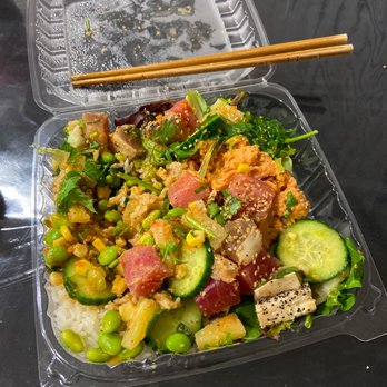 Poke Salad Bar - Already took a few bites. Portions are huge! - Poke Near Me - Pasadena, California Poke Salad Bar - Already took a few bites. Portions are huge! - Poke Near Me - Pasadena, California