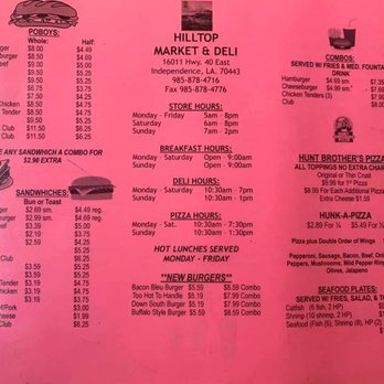 Hilltop Market & Deli - menu front 2019 - Hunting & Fishing Supplies Near Me - Independence, Louisiana Hilltop Market & Deli - menu front 2019 - Hunting & Fishing Supplies Near Me - Independence, Louisiana