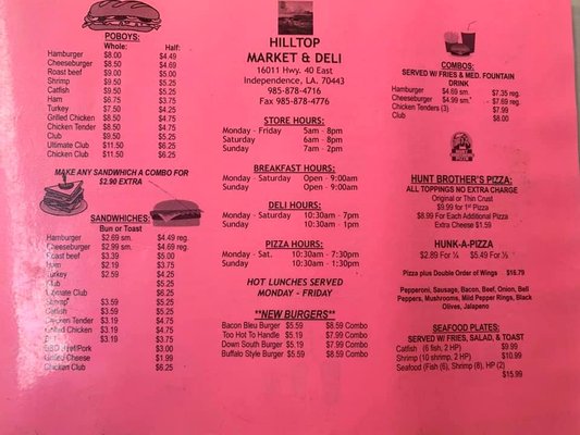 Menu photo 2 Hilltop Market & Deli Independence, LA Menu photo 2 Hilltop Market & Deli Independence, LA