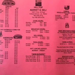 Hilltop Market & Deli - Menu front 2019