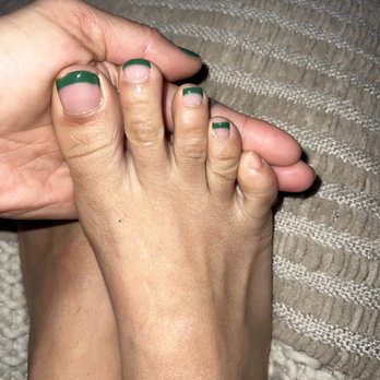 2EM Nail Place - My green color choice ( I love) but what I don't love is my naked pinky toe. - Nail Salons Near Me - Irvine, California
