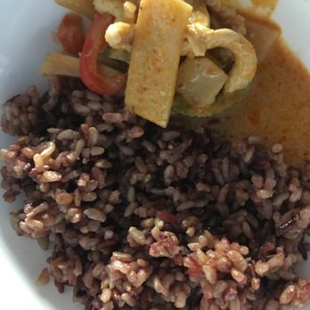 Monora Thai - Cerritos - "Brown rice" (actually red) with red curry - Thai Near Me - Cerritos, California