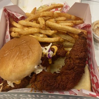 Angry Chickz - Chicken slider meal with an extra order of a chicken tender$13. Drink is not included. - Chicken Shop Near Me - Las Vegas, Nevada Angry Chickz - Chicken slider meal with an extra order of a chicken tender$13. Drink is not included. - Chicken Shop Near Me - Las Vegas, Nevada