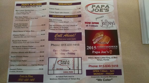 Menu photo 6 Papa Joe's Sub Shop Tampa, FL