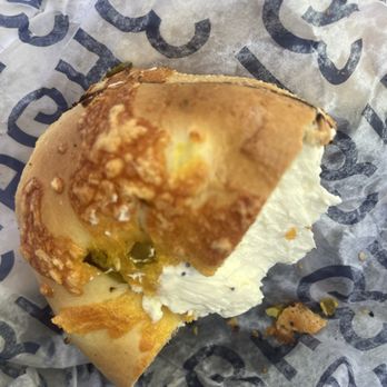 H&H Bagels - Jalopano cheddar with plain cream cheese - Bagels Near Me - New York, New York H&H Bagels - Jalopano cheddar with plain cream cheese - Bagels Near Me - New York, New York