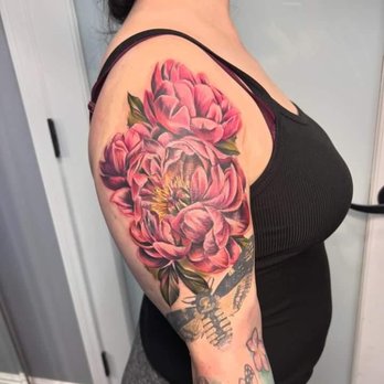 Mermaiid Ink - She completely covered up and ugly Tattoo I payed wag too much for. I love my peony flowers - Tattoo Near Me - Signal hill, California