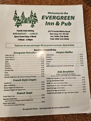 Menu photo 4 Evergreen Inn & Pub San Jose, CA