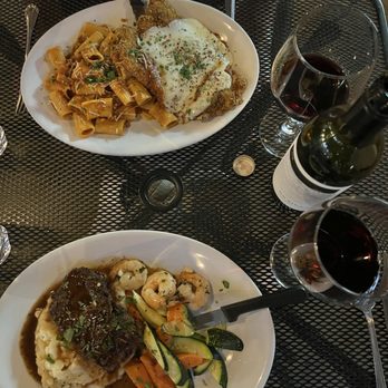 Skyline Kitchen & Vine - Chicken parm with spicy sausage pasta, filet + shrimp, bottle of Zinfandel - New American Near Me - Reno, Nevada Skyline Kitchen & Vine - Chicken parm with spicy sausage pasta, filet + shrimp, bottle of Zinfandel - New American Near Me - Reno, Nevada