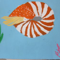 Dancing Paintbrush Studio - Nautilus, swimming in the deep ocean.