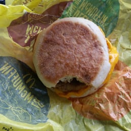 A bite out of his mcmuffin. We clearly won't be eating it and we won't be returning here ever. A bite out of his mcmuffin. We clearly won't be eating it and we won't be returning here ever.
