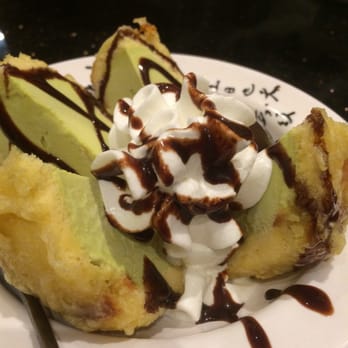 Ozen Sushi - Tempura ice cream = a churro like coating with a creamy green tea ice cream & a chocolate cinnamon glaze. - Japanese Near Me - Foothill Ranch, California