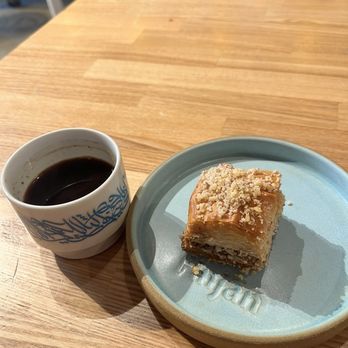 Finjan Coffee - Turkish coffee with Walnut Baklawa Piece - Coffee & Tea Near Me - San Diego, California Finjan Coffee - Turkish coffee with Walnut Baklawa Piece - Coffee & Tea Near Me - San Diego, California