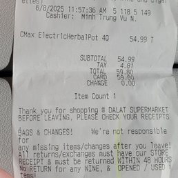 Receipt dated today. Receipt dated today.