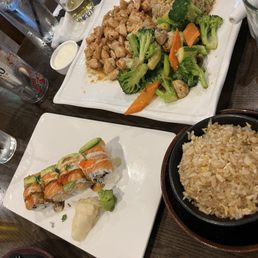 Chicken hibachi and Sunrise Roll
