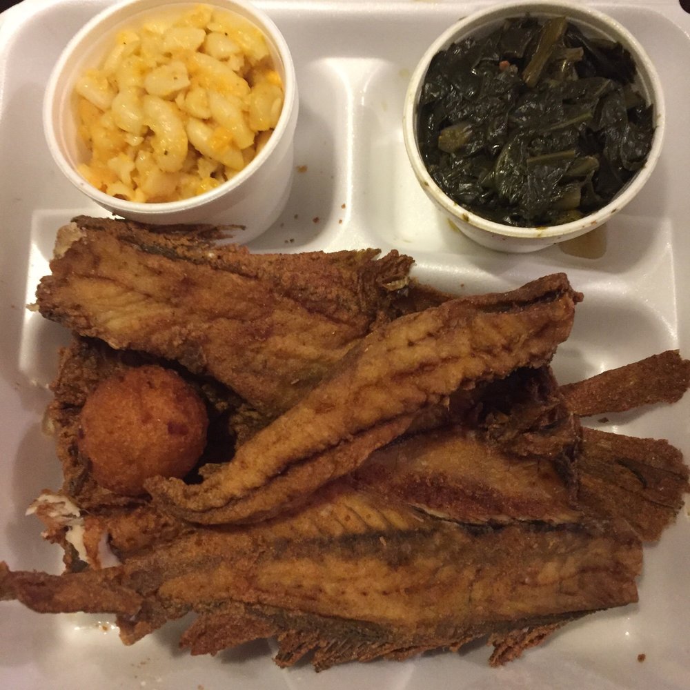 Graham & Rollins - Croaker dinner . Mac and cheese with collards - ToGo - Seafood Near Me - Hampton, Virginia Graham & Rollins - Croaker dinner . Mac and cheese with collards - ToGo - Seafood Near Me - Hampton, Virginia