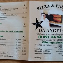 Pizzeria Da Angelo - Speisekarte Stand September 2022