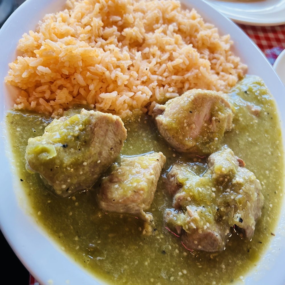 Tere's Mexican Grill - Pork in Chile Verde with rice (normally comes w/ rice & bean) - Mexican Near Me - Los Angeles, California Tere's Mexican Grill - Pork in Chile Verde with rice (normally comes w/ rice & bean) - Mexican Near Me - Los Angeles, California
