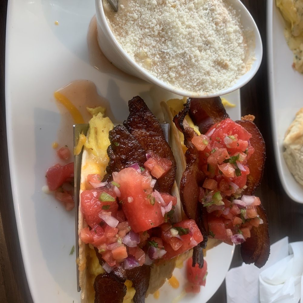 Another Broken Egg Cafe - Seasonal breakfast taco with a watermelon based salsa - American Near Me - Williamsburg, Virginia Another Broken Egg Cafe - Seasonal breakfast taco with a watermelon based salsa - American Near Me - Williamsburg, Virginia