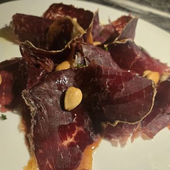 Martinez - Smoked ox cured meat. Served with marvona almonds. Delish like braseola. - Seafood Near Me - Barcelona, B Martinez - Smoked ox cured meat. Served with marvona almonds. Delish like braseola. - Seafood Near Me - Barcelona, B