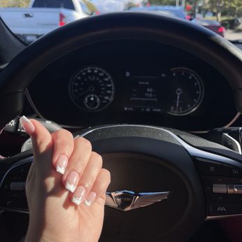 Nails Done By Vee - Square French tip with silver - Nail Salons Near Me Nails Done By Vee - Square French tip with silver - Nail Salons Near Me