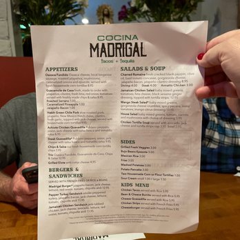 Cocina Madrigal - Front side of menu - Tacos Near Me - Phoenix, Arizona Cocina Madrigal - Front side of menu - Tacos Near Me - Phoenix, Arizona