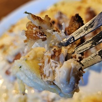Olive Garden - The Ravioli Carbonara with Chicken Fritta on top. - Italian Near Me - Roanoke, Virginia