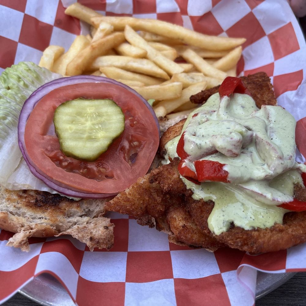 Five Points Cafe - Parmesan Crusted Chicken Sandwich. Pretty good, just a handheld mess to hold. - Burgers Near Me - Sayville, New York Five Points Cafe - Parmesan Crusted Chicken Sandwich. Pretty good, just a handheld mess to hold. - Burgers Near Me - Sayville, New York