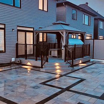 Xtreme Landscapes - New aluminum gazebo, composite deck, pvc plastic fence, and interlock backyard. - Masonry/Concrete Near Me - Toronto, Ontario Xtreme Landscapes - New aluminum gazebo, composite deck, pvc plastic fence, and interlock backyard. - Masonry/Concrete Near Me - Toronto, Ontario