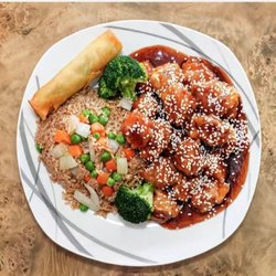 Great Wall - Sesame Chicken Combo with Fired Rice and vegetable egg roll
