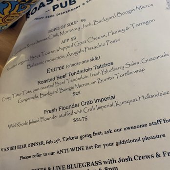 The Roasthouse Pub - The special menu on the Sunday Ij visited - Pubs Near Me - Frederick, Maryland