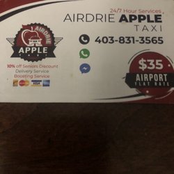Airdrie Apple Taxi - Flat rate to Airport $35.00 24/7 service local and surrounding. Committed to excellence .