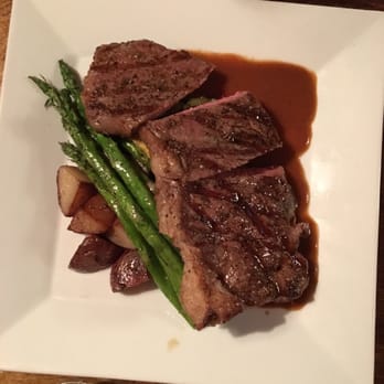 Millie's Diner - Grilled NY Strip Steak: roasted potatoes, grilled squash, asparagus, grilled pear steak sauce - New American Near Me - Richmond, Virginia Millie's Diner - Grilled NY Strip Steak: roasted potatoes, grilled squash, asparagus, grilled pear steak sauce - New American Near Me - Richmond, Virginia