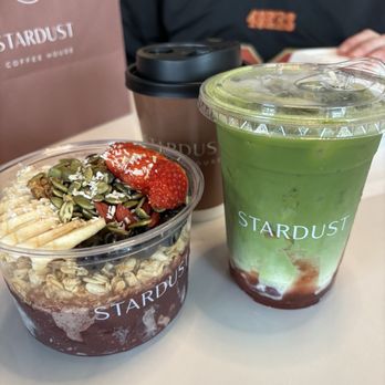 STARDUST Coffee House - Strawberry Matcha, build your own acai bowl, and a hot latte with pistachio (everything 10/10) - Cafes Near Me - Campbell, California STARDUST Coffee House - Strawberry Matcha, build your own acai bowl, and a hot latte with pistachio (everything 10/10) - Cafes Near Me - Campbell, California