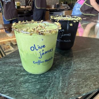 Olive & James - Double Green Pistachio Matcha (left), Double Green Pistachio Coffee (right) - Coffee & Tea Near Me - Los Angeles, California Olive & James - Double Green Pistachio Matcha (left), Double Green Pistachio Coffee (right) - Coffee & Tea Near Me - Los Angeles, California