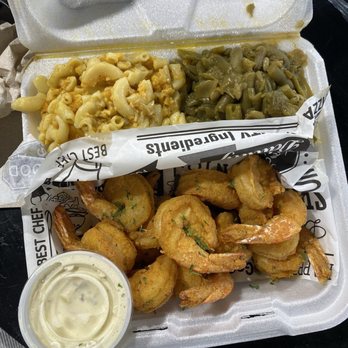PhatGirlz - Fried Shrimp Platter with Mac and cheese and green beans were - Soul Food Near Me - Pooler, Georgia PhatGirlz - Fried Shrimp Platter with Mac and cheese and green beans were - Soul Food Near Me - Pooler, Georgia