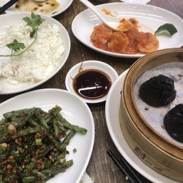 Green Beans with Pork, Truffle Xiao Long Bao, Egg White and Crab, Chili Shrimp Green Beans with Pork, Truffle Xiao Long Bao, Egg White and Crab, Chili Shrimp