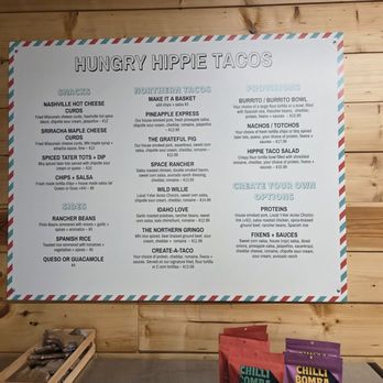 Hungry Hippie Tacos - Menu 7/16/26 - Tacos Near Me - Grand Marais, Minnesota Hungry Hippie Tacos - Menu 7/16/26 - Tacos Near Me - Grand Marais, Minnesota