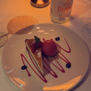 Dolce Italian - Ricotta Cheesecake with raspberry sorbet and fruit - Italian Near Me - Miami Beach, Florida