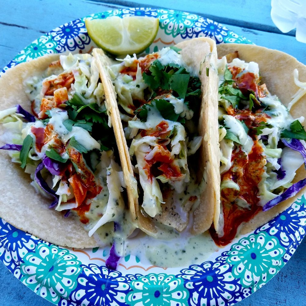 Da Nani Pirates - Close up of my Original Fish Tacos ($13.95). - Fish & Chips Near Me - Kihei, Hawaii Da Nani Pirates - Close up of my Original Fish Tacos ($13.95). - Fish & Chips Near Me - Kihei, Hawaii