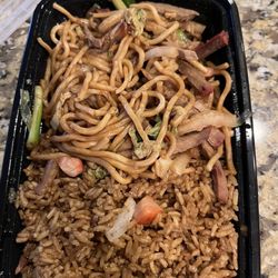 Taste of China - Pork lo Mein with pork fried rice tasted old. Not delicious