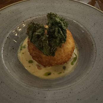 Howard St - Fish cake intact; fried kale was super oily - Modern European Near Me - Belfast, BFS