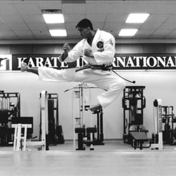Karate International of West Raleigh - Sensei Rowe of Karate International of West Raleigh doing a flying side kick