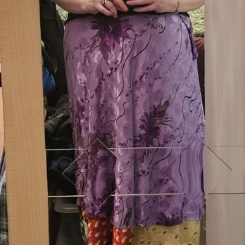 Darn Good Yarn - Purple wrap skirt  with red/green/cream underlayer - Knitting Supplies Near Me - Portsmouth, New Hampshire
