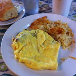 Omelette and Buiscuit and hot coffee. Yum